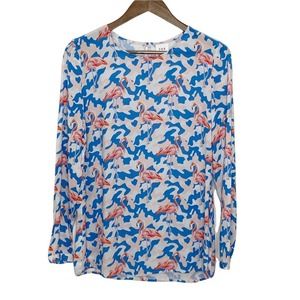 Zoe & Uma Blue and Coral Long Sleeve Flamingo Print Top Medium